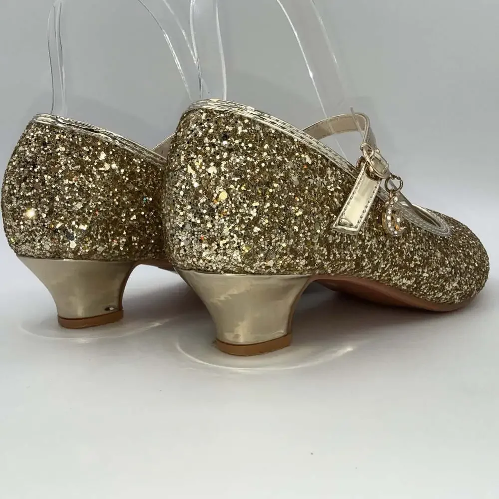 Gold Glitter Mary Jane Big Girls EU 37 Low Heel Dress Shoes Princess Party
